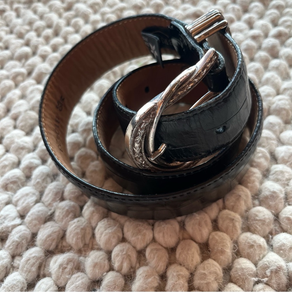 Vintage Brighton Black Leather Belt with Silver Buckle